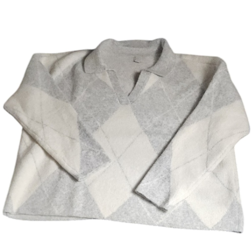 A New Day Womens Grey Cream Argyle Polo Collar V-Neck Sweater 1X NWT - Picture 10 of 10